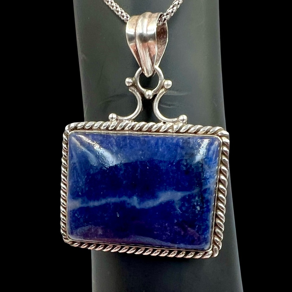 Sterling Silver 925 Blue Stone Rectangular 1”X 1.… - image 2